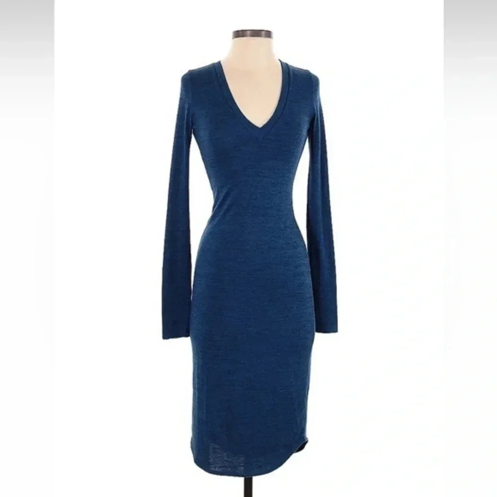 Wilfred Free | Aritzia | Blue Fitted Sheath Bodycon Plunge V-Neck Dress Size XS